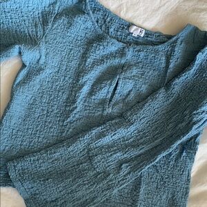 Lakole Textured Blue Bell Sleeve Cardigan Top